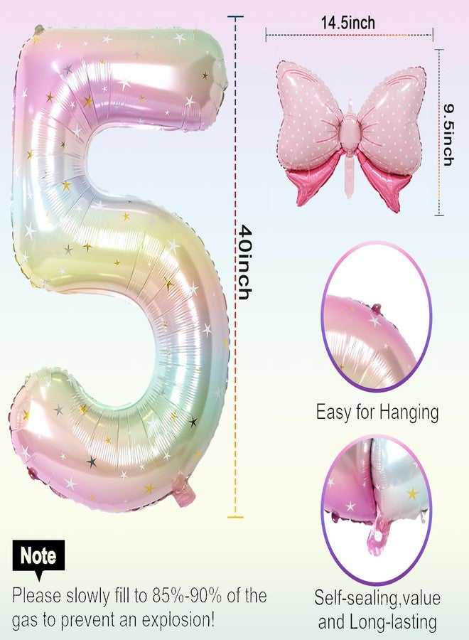 MXYEVL 40 Inch Stars Rainbow Gradient Number 5 Balloon & Mini Bow Balloon for Birthday Party Decorations, 5th Birthday Party Balloons Decorations Supplies - Image 2