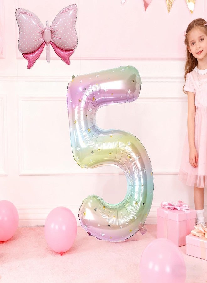 MXYEVL 40 Inch Stars Rainbow Gradient Number 5 Balloon & Mini Bow Balloon for Birthday Party Decorations, 5th Birthday Party Balloons Decorations Supplies - Image 3
