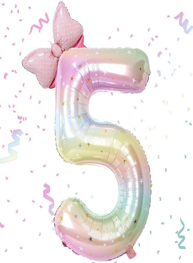 MXYEVL 40 Inch Stars Rainbow Gradient Number 5 Balloon & Mini Bow Balloon for Birthday Party Decorations, 5th Birthday Party Balloons Decorations Supplies - Image 1