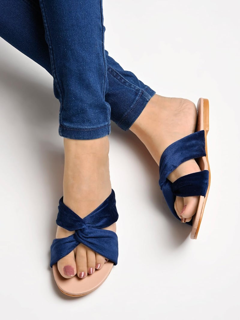 Shoetopia Girls  Flat Slide Sandals – Soft Suede Knot Strap Casual Summer Slip-Ons for Everyday Comfort Stylish, |Footwear Lightweight| Durable Design Perfect for Casual Outings Women - Image 1