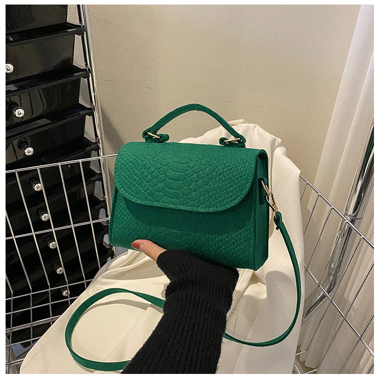 Underarm Bag Korean Style 2023 Spring Popular Felt Bag Crocodile Pattern Indentation Niche Crossbody Bag Small Square Bag Shoulder Bag - Image 1