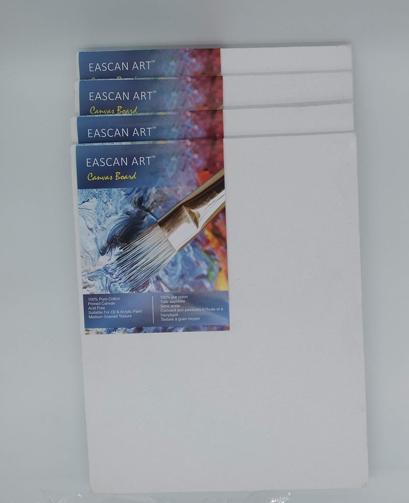 Eascan Art Medium Grain Painting Canvas Board Set of 4 (6"x8") - Acid-Free Primed Cotton Panels for Oil, Acrylic, & Alkyd Colors