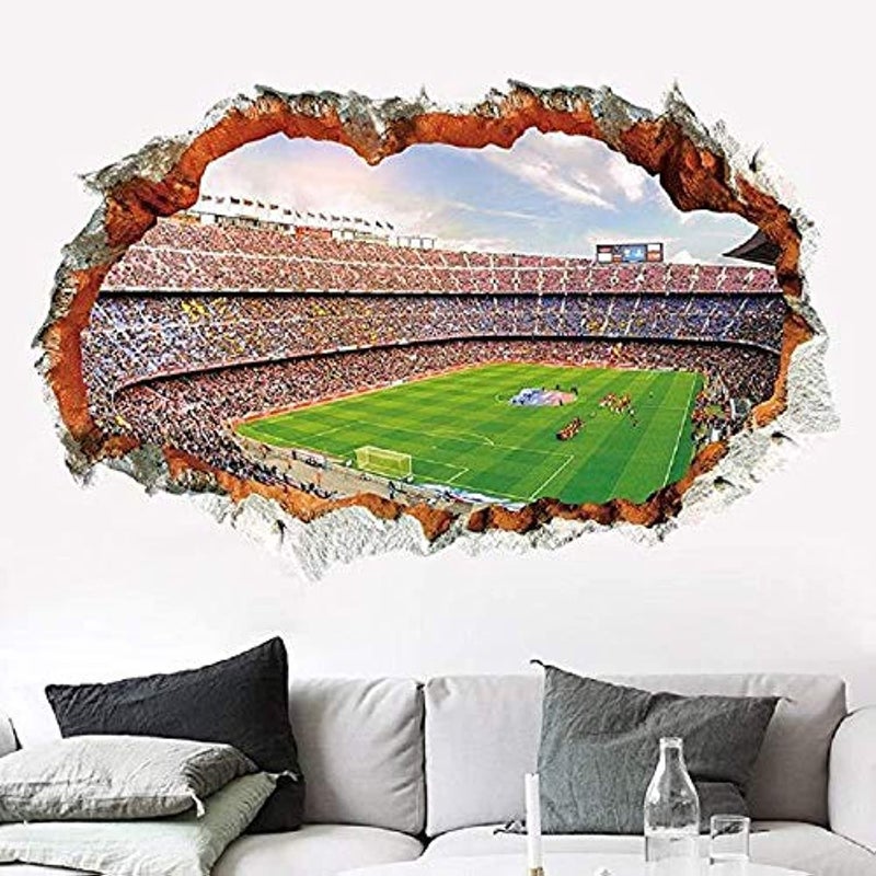 Football Field Wall Sticker HomeWorld Cup Series Wall Stickers Stereo 3D Hole Soccer Field Decoration Wall Stickers