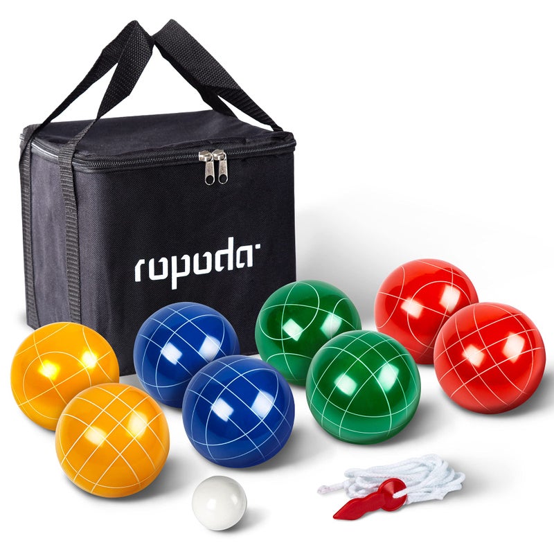 ropoda 90mm Bocce Ball Set with 8 Polyresin Balls Pallino Case and Measuring Rope for BackyardLawnBeachOutdoor Resin Bocce Ball for Kids Teens Beginners2 to 8 Players - Image 2