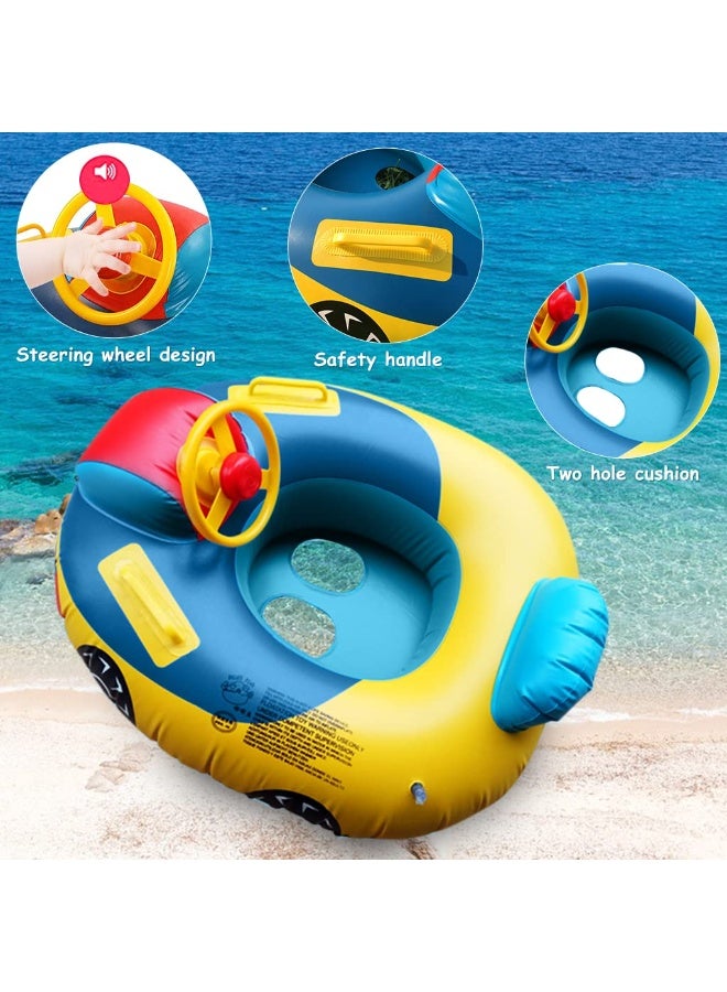Relex Baby Swimming Pool Float, Cute Car Design Kids Toddler Inflatable Summer Beach Floatie Boat Swim Tube Ring with Handles Safety Seat Pool Lake Air Bed Floating Mattress Raft Lounge for Girls Boys 1-5Y - Image 3