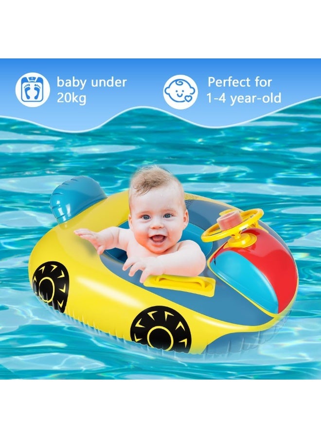 Relex Baby Swimming Pool Float, Cute Car Design Kids Toddler Inflatable Summer Beach Floatie Boat Swim Tube Ring with Handles Safety Seat Pool Lake Air Bed Floating Mattress Raft Lounge for Girls Boys 1-5Y - Image 2