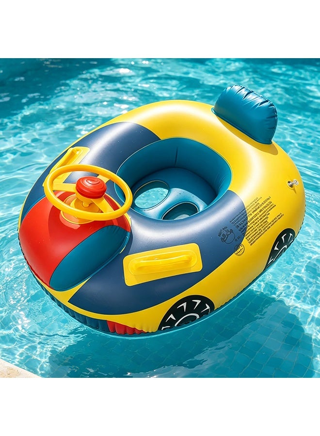 Relex Baby Swimming Pool Float, Cute Car Design Kids Toddler Inflatable Summer Beach Floatie Boat Swim Tube Ring with Handles Safety Seat Pool Lake Air Bed Floating Mattress Raft Lounge for Girls Boys 1-5Y - Image 1