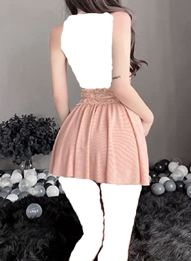Women mini  Flowy Halter Neck  Backless Elastic waist Dress - Image 3