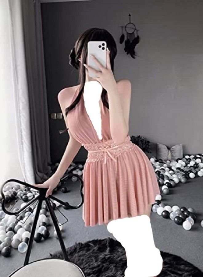 Women mini  Flowy Halter Neck  Backless Elastic waist Dress - Image 1