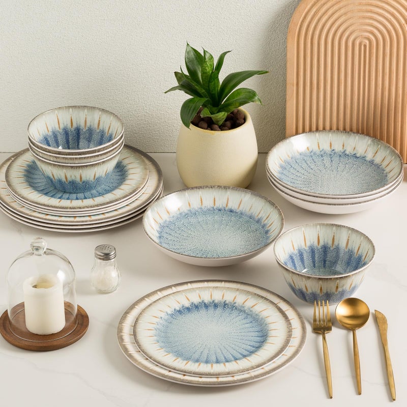 Miss Yip MissYip Melamine Dinnerware Set, 16 Piece for 4, Unbreakable Kitchen Plastic Plates and Bowls set, Indoor and Outdoor Use Tableware, BPA Free, Dishwasher Top Safe, Not Microwave, Not Oven(Blue) - Image 1