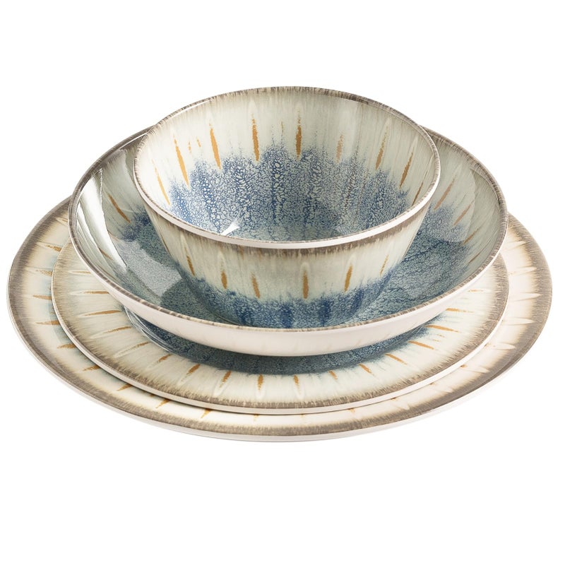 Miss Yip MissYip Melamine Dinnerware Set, 16 Piece for 4, Unbreakable Kitchen Plastic Plates and Bowls set, Indoor and Outdoor Use Tableware, BPA Free, Dishwasher Top Safe, Not Microwave, Not Oven(Blue) - Image 3