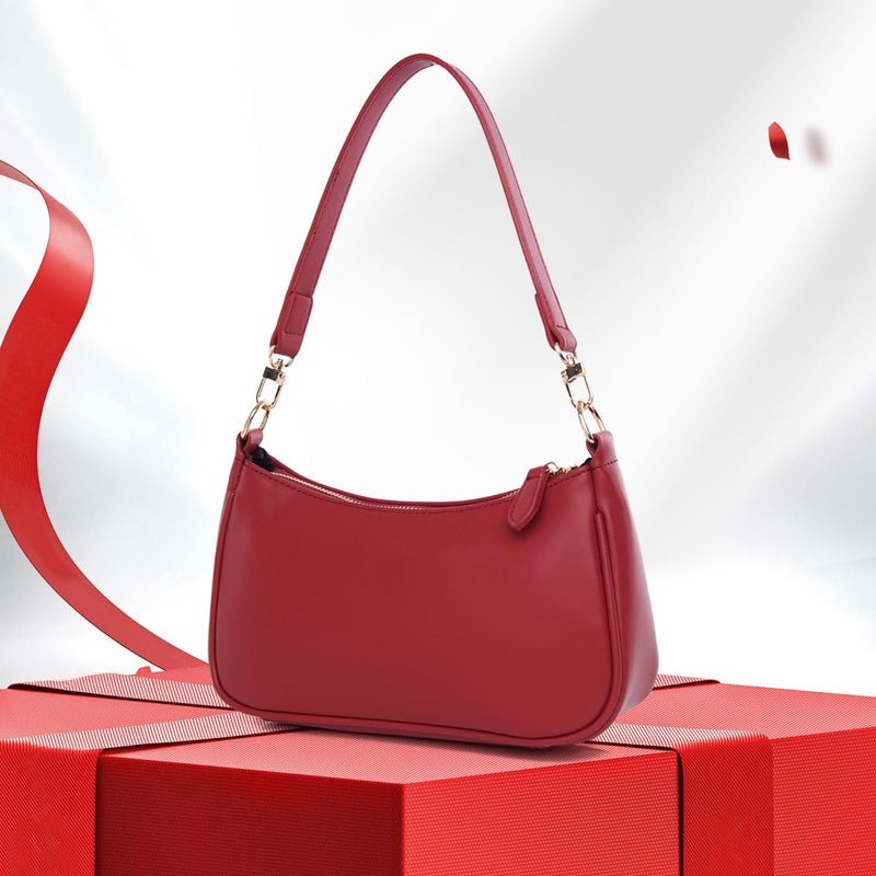Gumhay Shoulder Bag for Women with 2 Removable Straps and Zipper Closure Crossbody Bags Clutch Tote HandBags Purses (Red) - Image 2