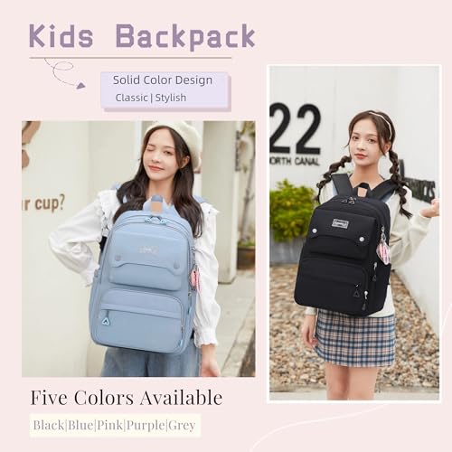 Bansusu School Backpack for Teens Girls Solid Color, Multi-pocket School Bag Girls Backpack for Kids - Image 2