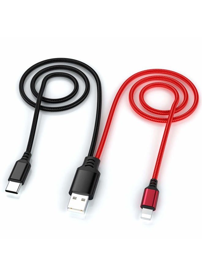 MTAKYI Multi Charger Cable 2 in 1 3Ft Universal Phone Charger Cord Nylon Braided Multiple USB Fast Charging Cable Type C/iPhone Lightning Connector for iPhone/Samsung S8/LG/Pixel/Huawei Android/Tablets. - Image 1