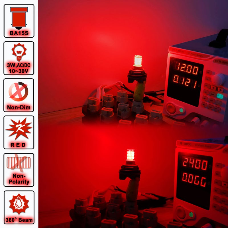 Ziomitus 12V 1156 BA15S Red 1003 1141 7506 P21W LED Bulbs,DC Bayonet Single Contact Base,AC10-24V DC10-30 volt LED Replacement for Brake,Tail Lights,Blinker,Turn Signal,Parking or Running Lights,4Pack - Image 2