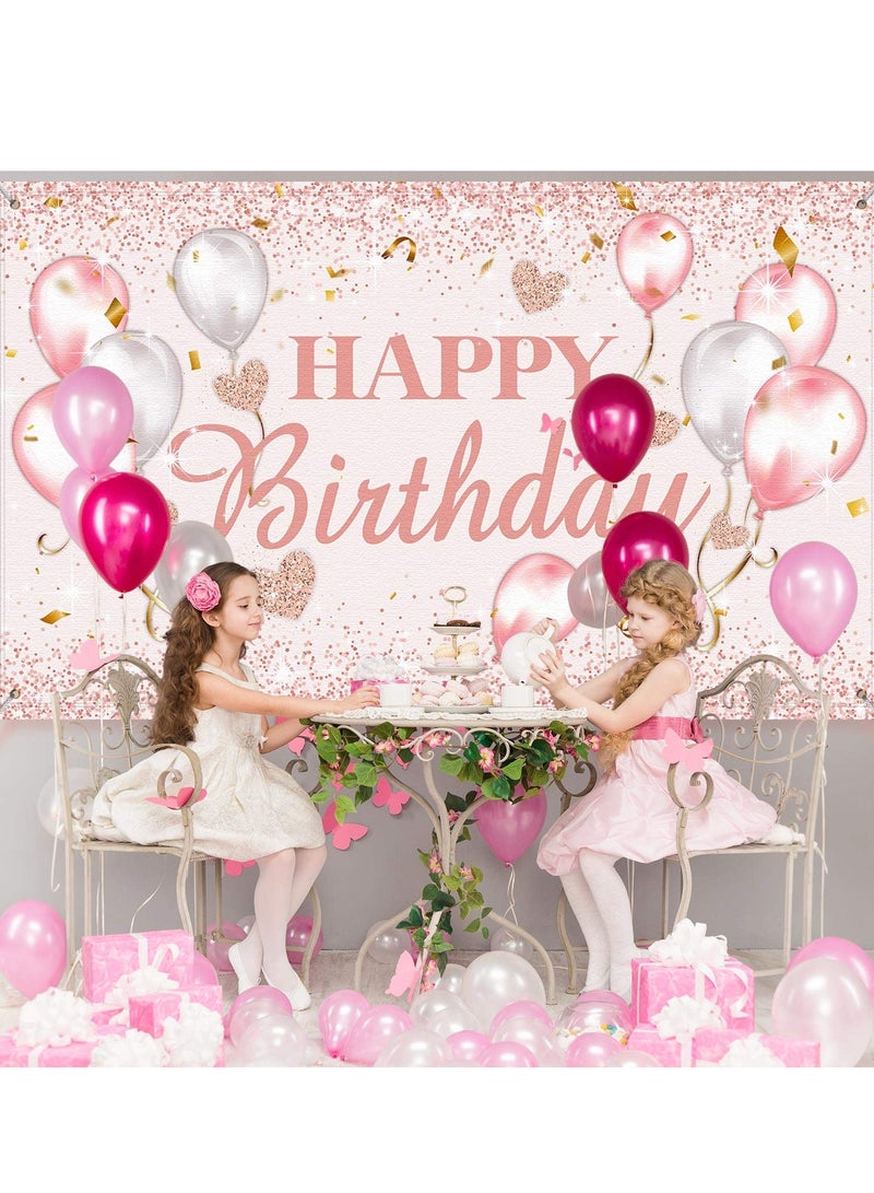 Zikra Happy Birthday Banner, 72 X 44 Inch Party Decorations Supplies Birthday Party Backdrop for Women and Girls Boys, Happy Birthday Sign Decorations, Sweet Photography Background Photo Booth - Image 3