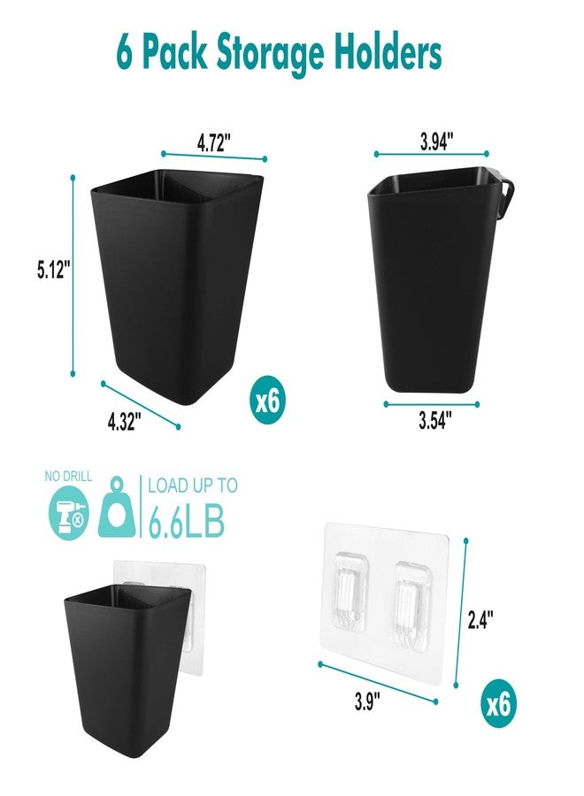 LIGHT DUST Wall Caddy Pen Holders, 6 Pack Large Pencil Cups Organizer for Marker / Remote / Crayon / White Board Accessories, with Adhesive Stickers, Office Home Craft Class Kids Room Art Organization (Black) - Image 2