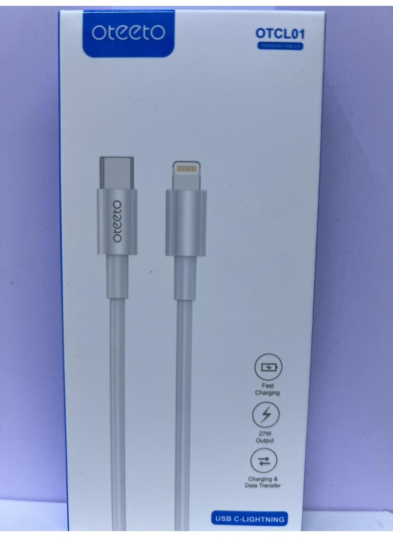 Oteeto 1M USB-C to Lightning Fast Charging Cable – PD 27W, 3.0A High-Speed Data & Power Cord for iPhone