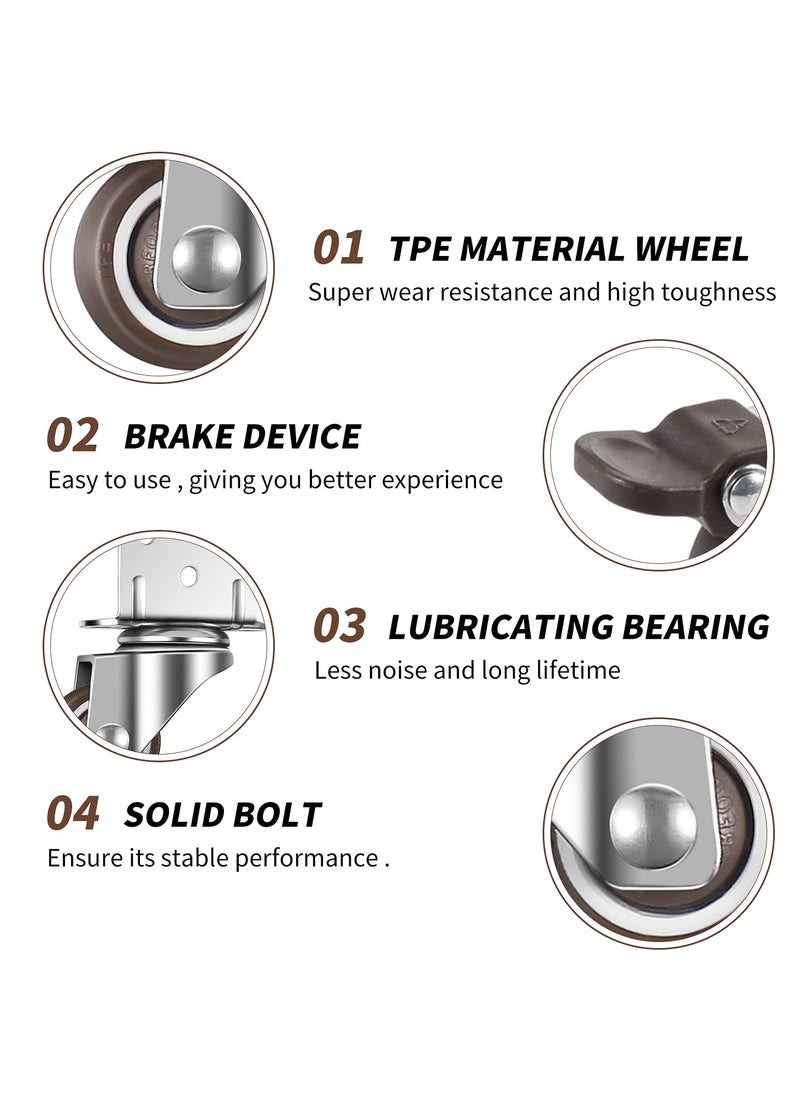 SYOSI - Swivel Casters, Pack of 4 No Floor Marks Silent Caster for Furniture, L-mounting Plate 25mm, Rubbered Wheels Suitable for Furniture, Flower Stands, Cribs (2 with Brakes & 2 Without Brakes) - Image 1
