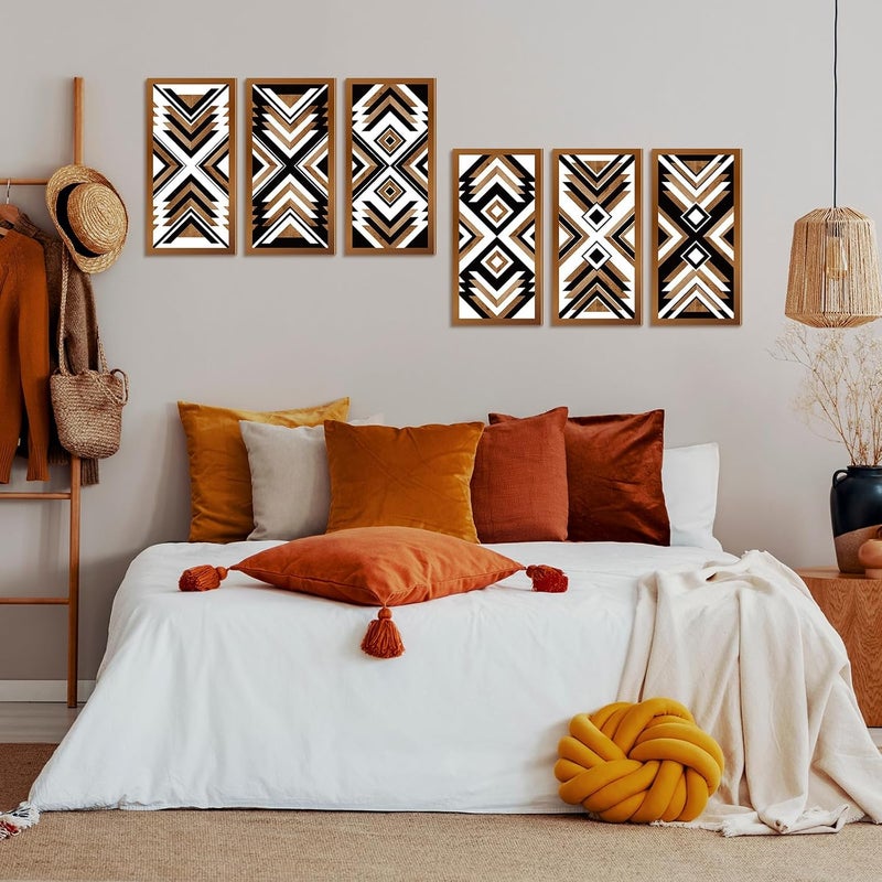 Tatuo 6 Pcs Farmhouse Southwest Home Wall Decor Frame Wall Hanging Boho Modern Abstract Art Prints Wooden Decorations for Bedroom Bathroom Apartment Mexican Farmhouse Wall Decor(Rectangle Vintage) - Image 5