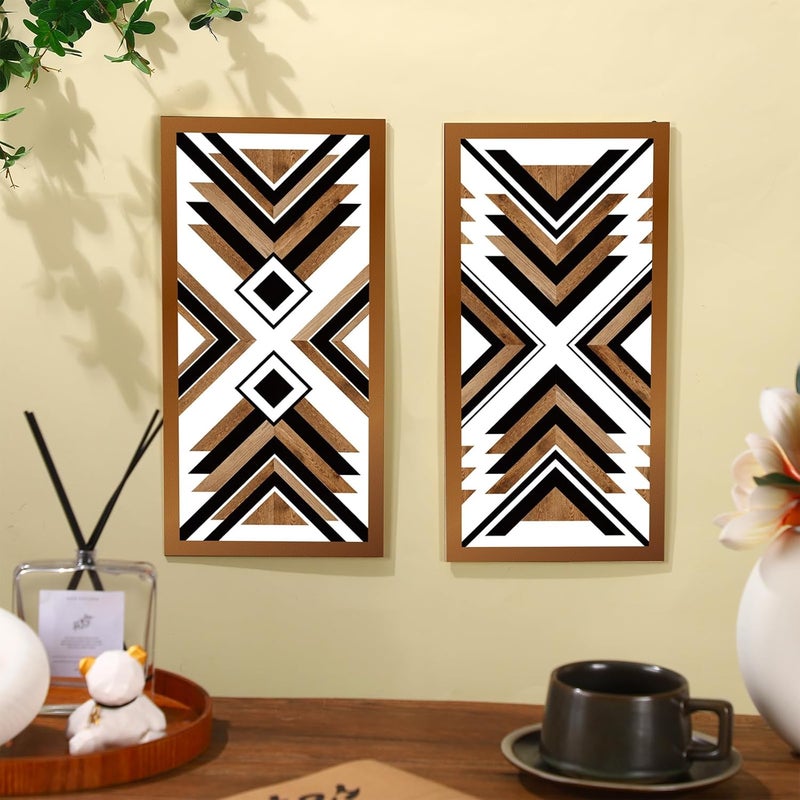 Tatuo 6 Pcs Farmhouse Southwest Home Wall Decor Frame Wall Hanging Boho Modern Abstract Art Prints Wooden Decorations for Bedroom Bathroom Apartment Mexican Farmhouse Wall Decor(Rectangle Vintage) - Image 3