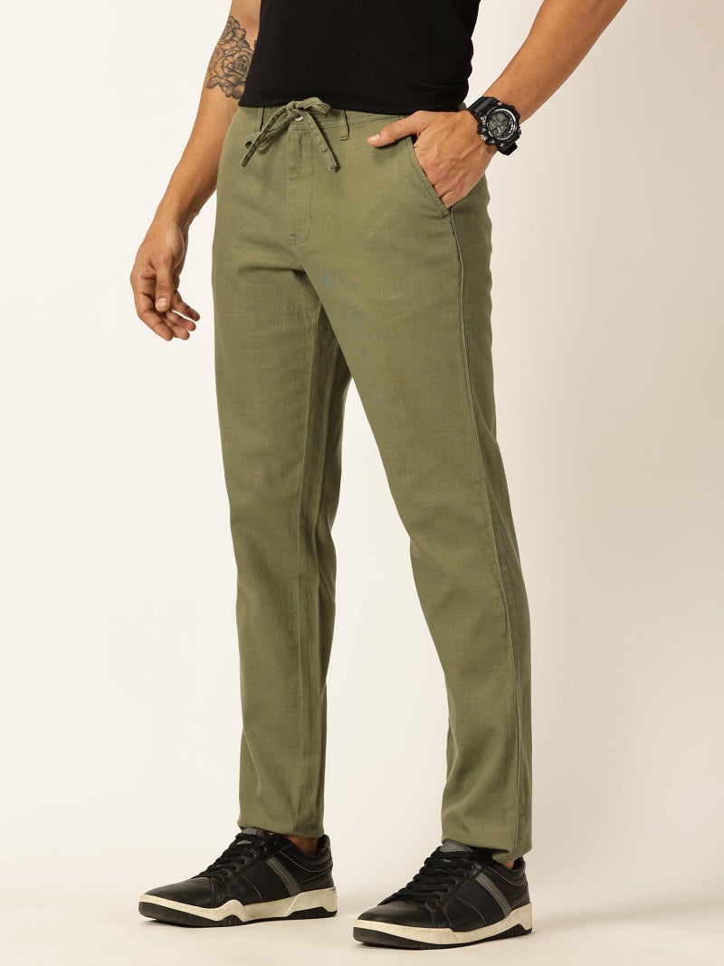 Thomas Scott Men's Mid-Rise Cotton Linen Smart Chino Trouser (Olive, 38) - Image 3
