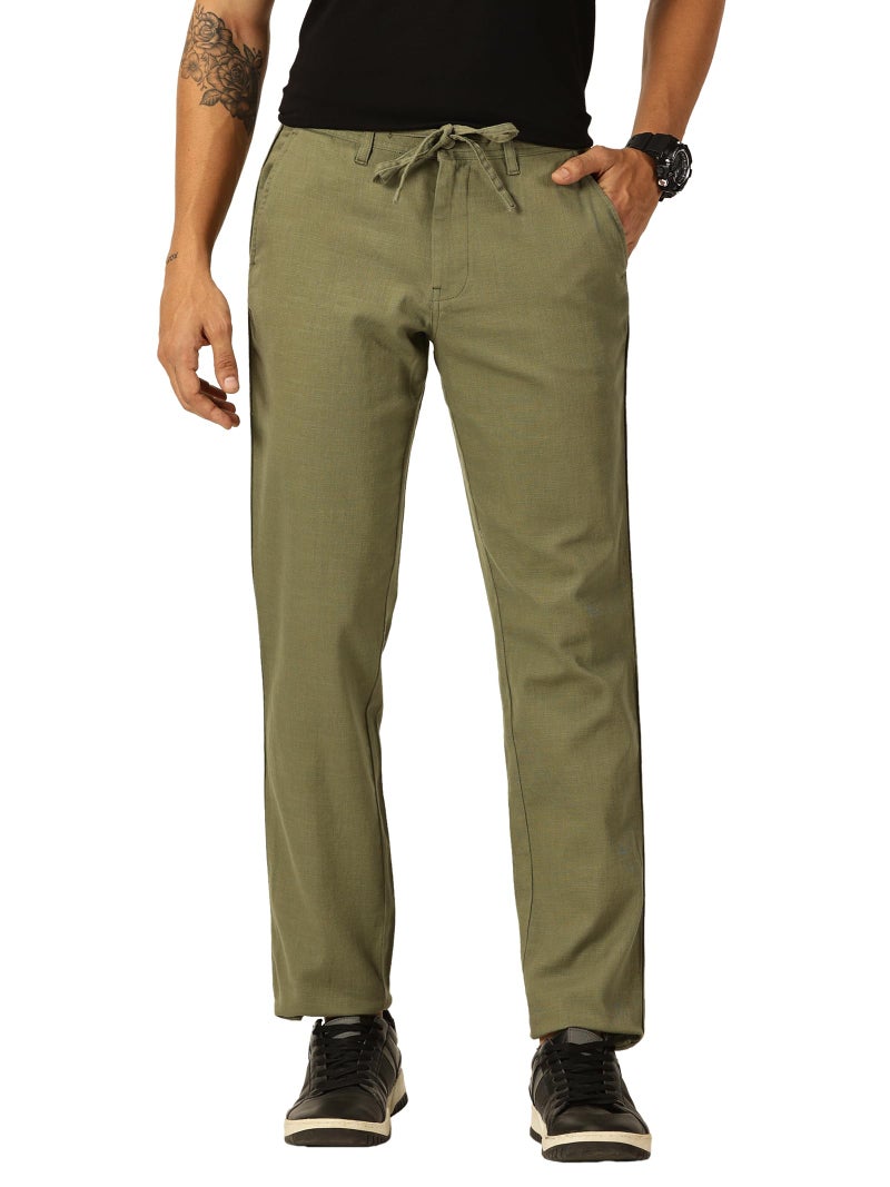 Thomas Scott Men's Mid-Rise Cotton Linen Smart Chino Trouser (Olive, 38) - Image 1