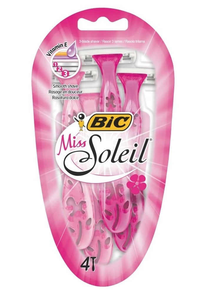 BIC Miss Soleil Disposable Women's Razors - Pack of 4 with Triple Blade and Vitamin E Lubrication