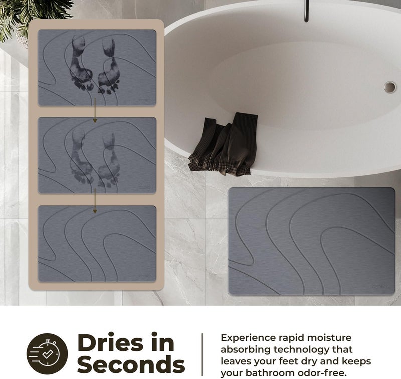 TOSORO Stone Bath Mat, Diatomaceous Earth Non-Slip Stone Shower Mat - Quick Drying Absorbent Bath Mats for Bathroom - Elegant & Modern Design, Easy to Clean (23.5 x 15) - Graphite - Image 3