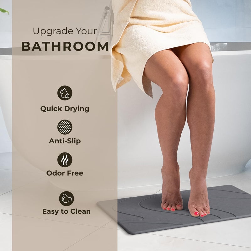 TOSORO Stone Bath Mat, Diatomaceous Earth Non-Slip Stone Shower Mat - Quick Drying Absorbent Bath Mats for Bathroom - Elegant & Modern Design, Easy to Clean (23.5 x 15) - Graphite - Image 2