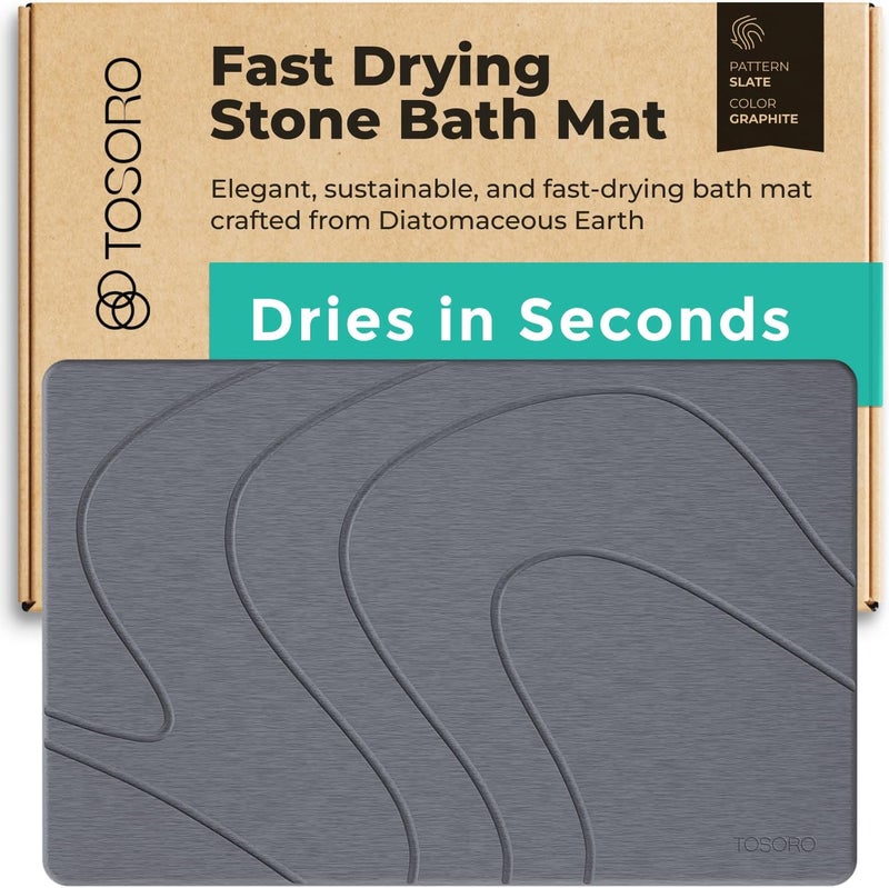 TOSORO Stone Bath Mat, Diatomaceous Earth Non-Slip Stone Shower Mat - Quick Drying Absorbent Bath Mats for Bathroom - Elegant & Modern Design, Easy to Clean (23.5 x 15) - Graphite - Image 1