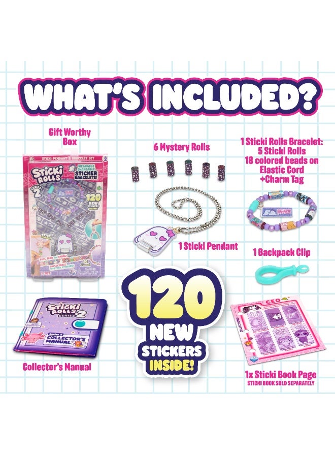 Sky Castle Sticki Rolls Series 2 Sticki Pendant DIY Jewelry Kit (SR400) - 130 Stickers, 13 Rolls, Holographic Gem Pendant, and Fully Assembled Bracelet - Image 4