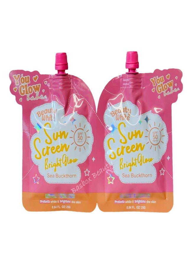 واقي الشمس الأبيض من يو جلو بيبي بيوتي برايت جلو مع نبق البحر SPF 50 PA+++ (عبوة مزدوجة 25 غرام) - Image 1