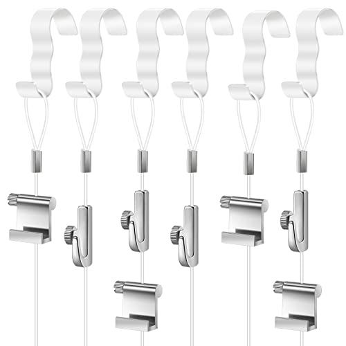 Dunzy 5 Pcs Picture Rail Hanging System Kit Picture Rail Hooks Molding Hangers with Invisible Nylon Cord and Adjustable Hooks for Exhibition Art Gallery Supplies White 71 Clear Perlon CordWhite - Image 1