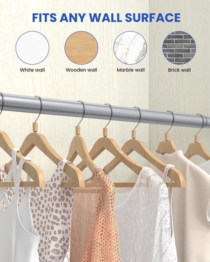 Supforce Closet Rods for Hanging Clothes, 17 to 54 Inches Stepless Adjustable Metal Closet Rod, 1.3 Inches Heavy Duty Clothes Hanging Rod for Closet Wardrobes Laundry RV, Silver - Image 5