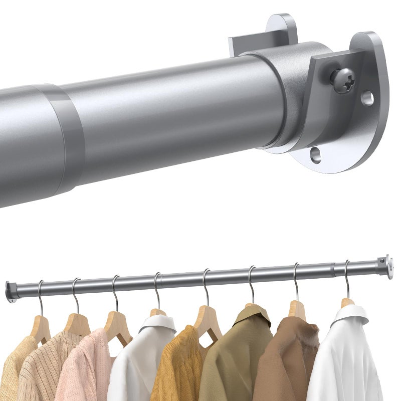 Supforce Closet Rods for Hanging Clothes, 17 to 54 Inches Stepless Adjustable Metal Closet Rod, 1.3 Inches Heavy Duty Clothes Hanging Rod for Closet Wardrobes Laundry RV, Silver - Image 1