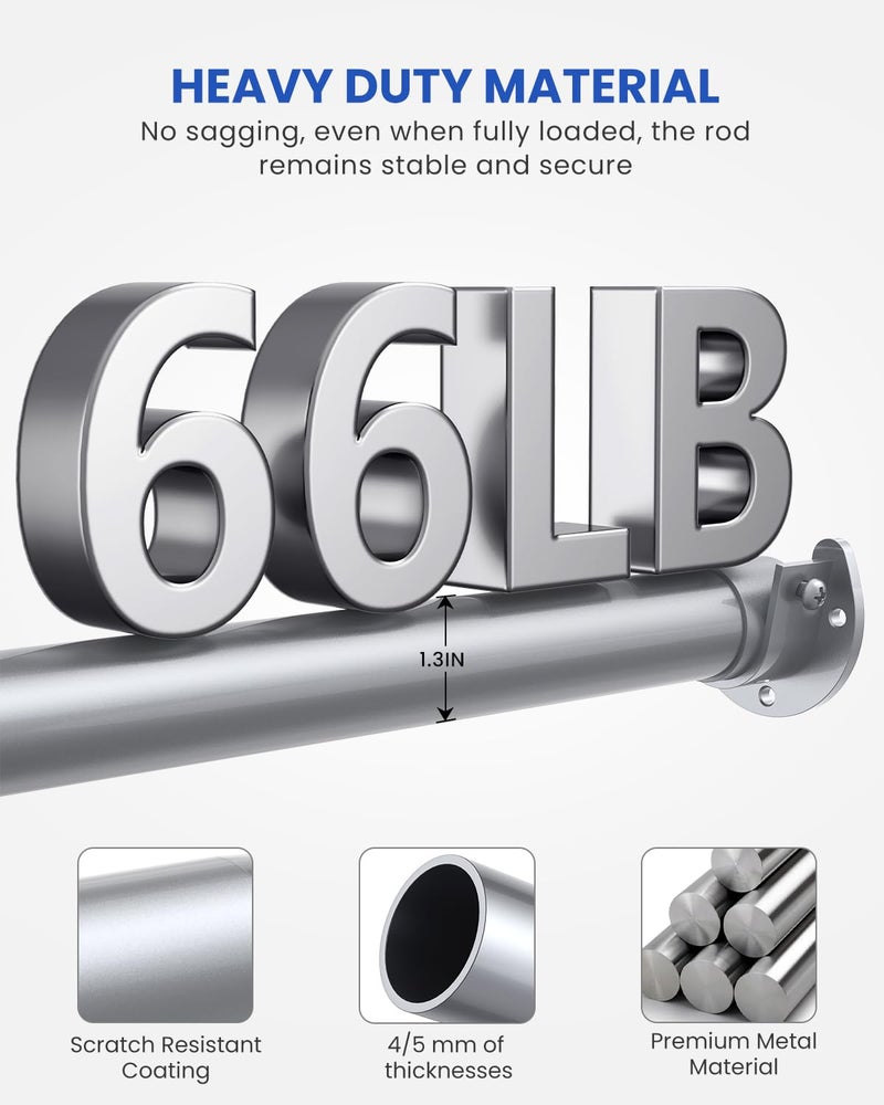 Supforce Closet Rods for Hanging Clothes, 17 to 54 Inches Stepless Adjustable Metal Closet Rod, 1.3 Inches Heavy Duty Clothes Hanging Rod for Closet Wardrobes Laundry RV, Silver - Image 4