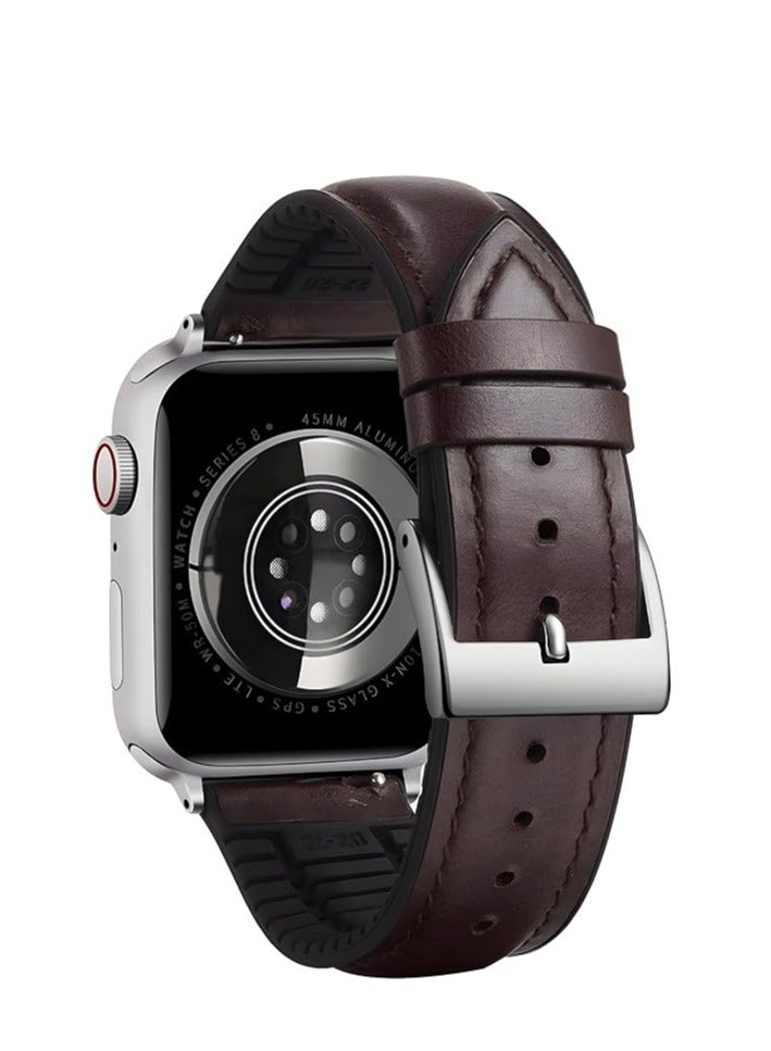 Leather Bands Compatible with Apple Watch Ultra/Ultra 2 Band 49MM 45mm 44mm 42mm /46mm Women Men, Leather Wristband Replacement Strap for Apple Watch Ultra Series 9 8 7 6 5 4 3 2 1 SE