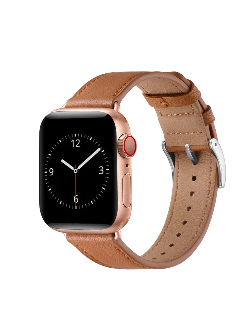 Generic - Leather Bands Compatible with Apple Watch Ultra/Ultra 2 Band 49MM 45mm 44mm 42mm Women Men, Leather Wristband Replacement Strap for Apple Watch Ultra Series 9 8 7 6 5 4 3 2 1 SE - Image 1