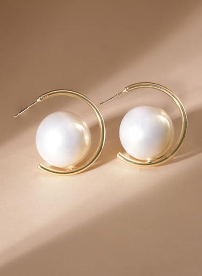 Rubans 18K Gold-Plated Stainless Steel Tarnish-Free Waterproof Pearl Half Hoop Earrings for Womens & Girls - Image 4