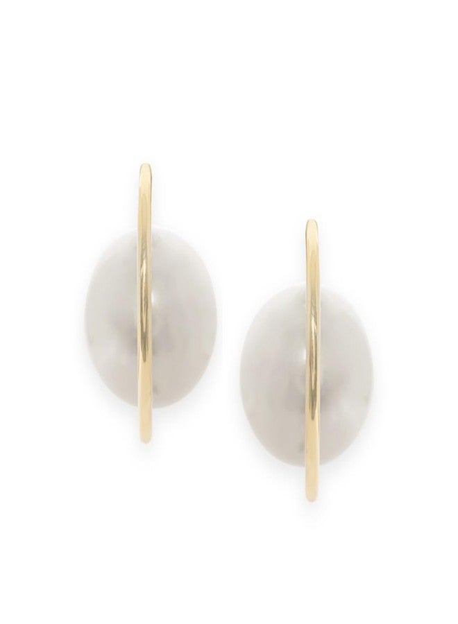 Rubans 18K Gold-Plated Stainless Steel Tarnish-Free Waterproof Pearl Half Hoop Earrings for Womens & Girls - Image 2