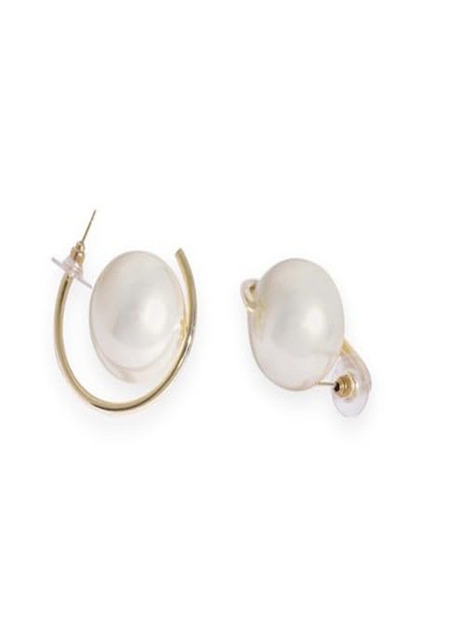 Rubans 18K Gold-Plated Stainless Steel Tarnish-Free Waterproof Pearl Half Hoop Earrings for Womens & Girls - Image 5