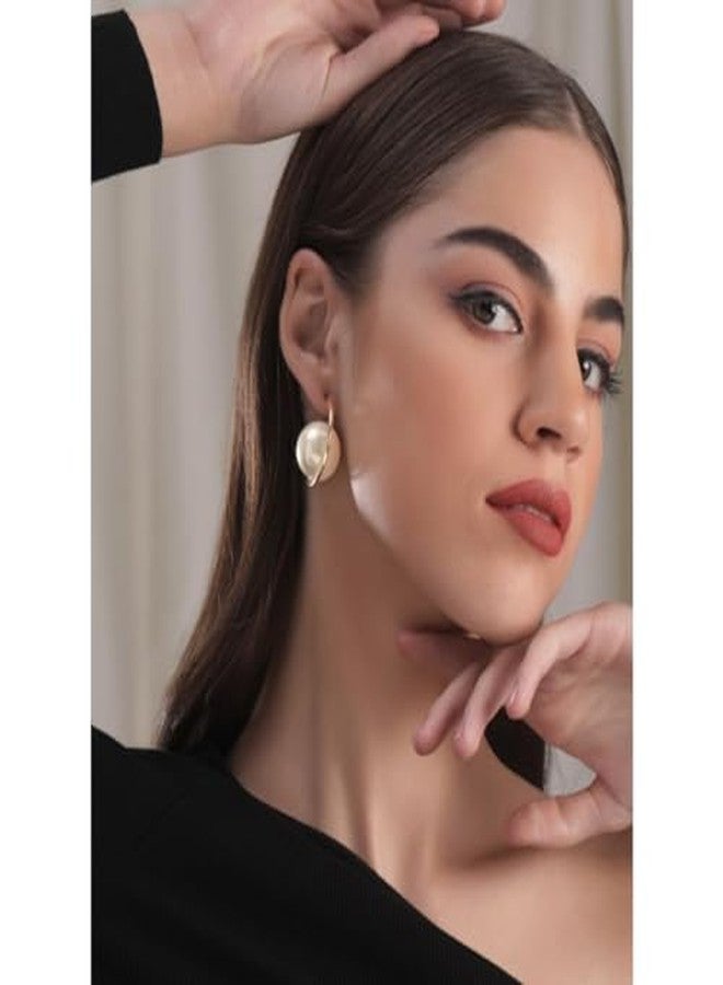 Rubans 18K Gold-Plated Stainless Steel Tarnish-Free Waterproof Pearl Half Hoop Earrings for Womens & Girls - Image 3
