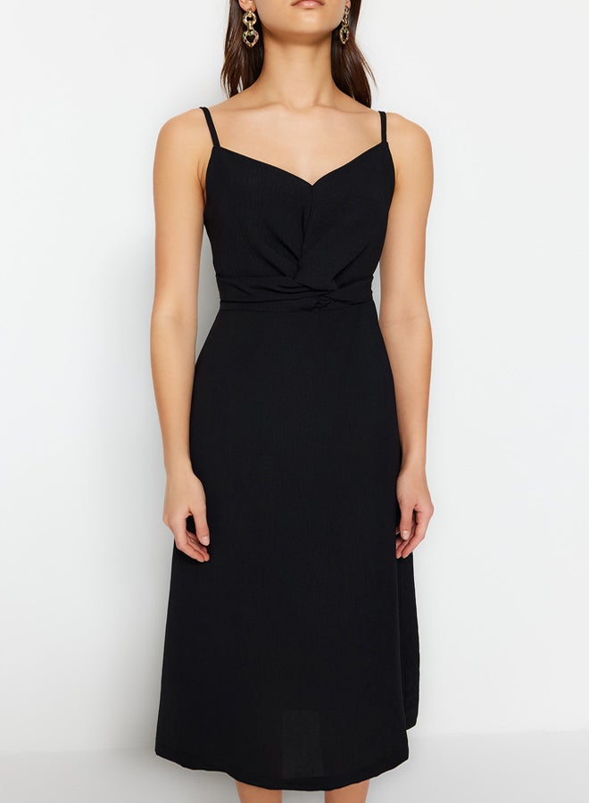 trendyol Black A-line Strap Chest Detail Midi Woven Dress  - Image 4