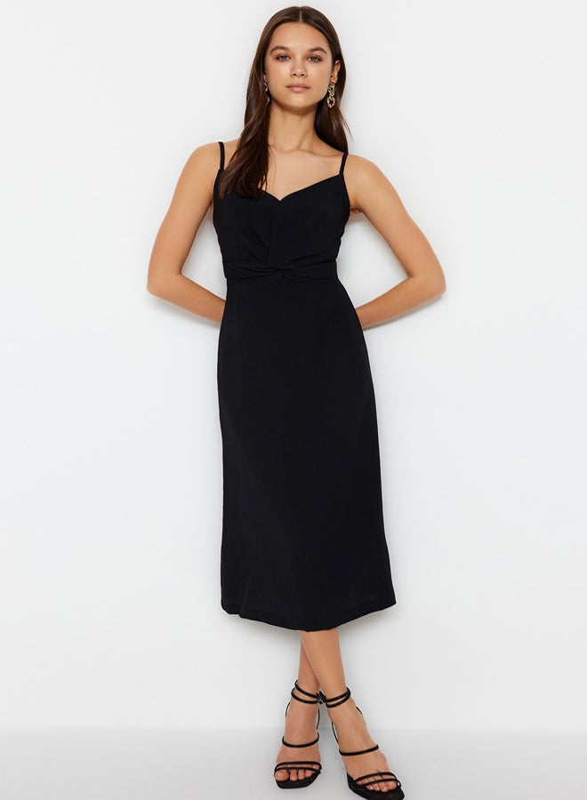 trendyol Black A-line Strap Chest Detail Midi Woven Dress  - Image 1