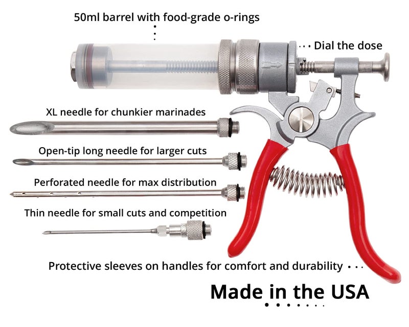 SpitJack Magnum Meat Injector Gun. Food Flavor Injection Syringe for Smoked BBQ Marinades and Meat Seasoning. 4 needles for Pork Butt, Beef Brisket, Turkey Breast.. 50ml Capacity. Made in the USA. - Image 3