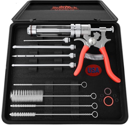 SpitJack Magnum Meat Injector Gun. Food Flavor Injection Syringe for Smoked BBQ Marinades and Meat Seasoning. 4 needles for Pork Butt, Beef Brisket, Turkey Breast.. 50ml Capacity. Made in the USA. - Image 1