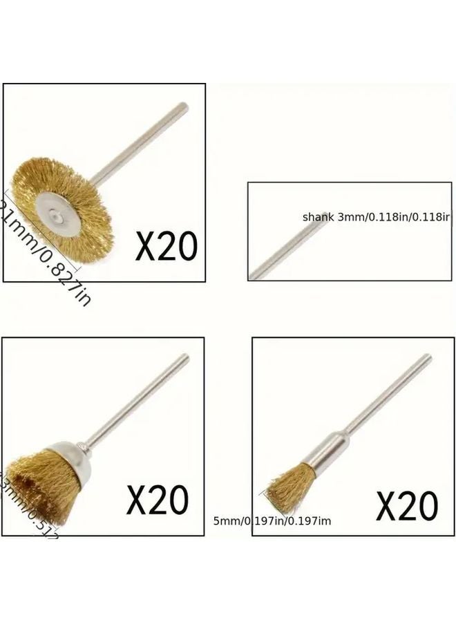 60PCS Mixed Pack 3mm Brass Wire Brush Cup Wheel Polishing Cleaning Kit Rotary Tool - Image 3