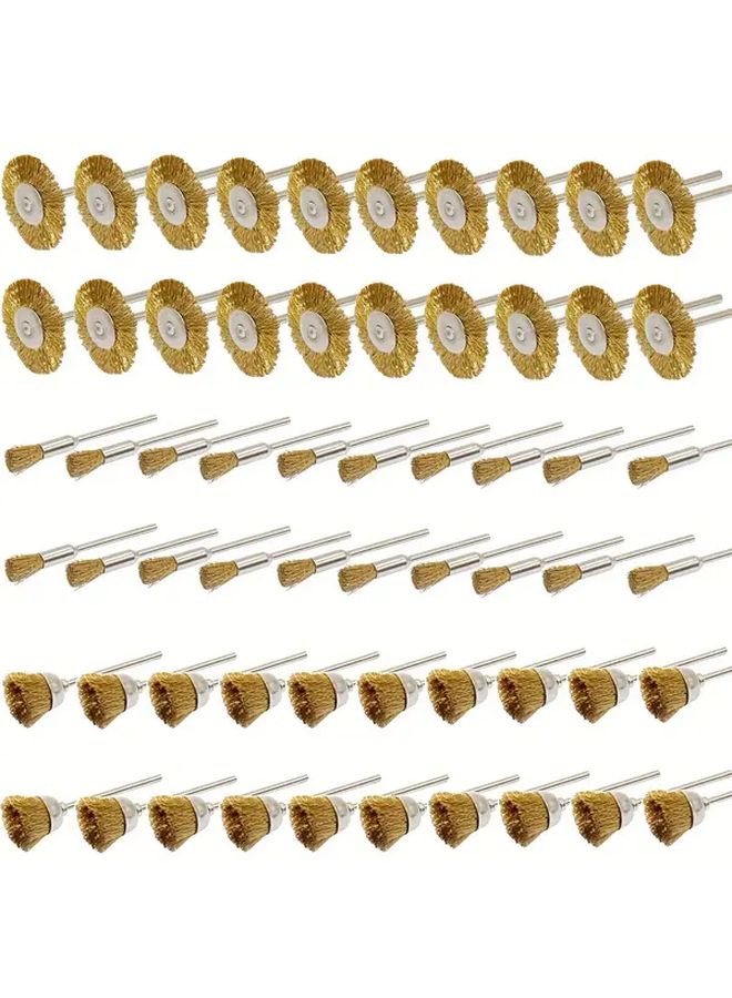 60PCS Mixed Pack 3mm Brass Wire Brush Cup Wheel Polishing Cleaning Kit Rotary Tool - Image 1
