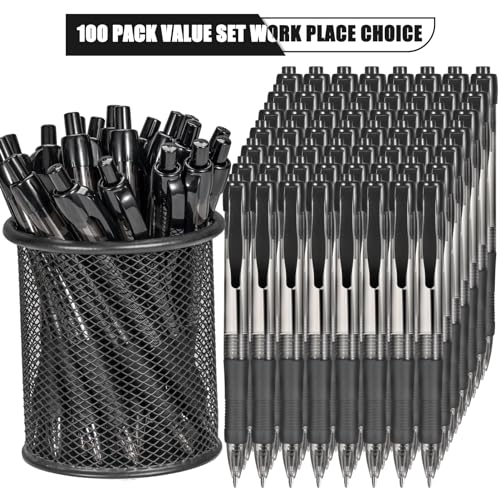 deegtran Pens Bulk, 100 Pack No Bleed Black Ink Click Pens with Soft Grip, Wholesale Retractable Ballpoint Pens for Office School, Medium Point Smooth 1.0MM - Image 2